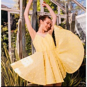 Helen O'Connor Paper Daisy 3D Flower Mini Dress Lemon Yellow size 4 NWT$499